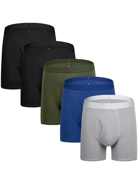 Boxer Briefs Mens Underwear Boxer Briefs Cotton Boxer Briefs Underwear Men Pack Open Fly S-2XL - Color J Grey/Green/Blue/Blac...