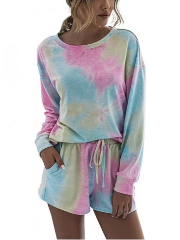 Sets Women's Tie Dye Printed Pajamas Set Long Sleeve Tops with Shorts Long Lounge Set Casual Two-Piece Sleepwear - 2multicolo...