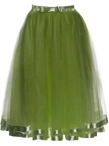 Slips Women's Tulle Skirt Petticoat Slip Crinoline Underskirt Ribbon Tea Length - Olive - CT189W5STI6 $52.66