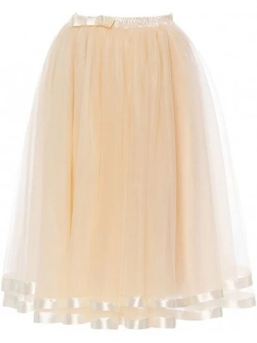 Slips Women's Tulle Skirt Petticoat Slip Crinoline Underskirt Ribbon Tea Length - Olive - CT189W5STI6 $32.83