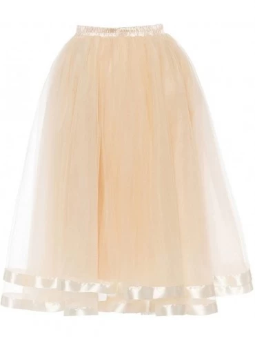 Slips Women's Tulle Skirt Petticoat Slip Crinoline Underskirt Ribbon Tea Length - Olive - CT189W5STI6 $32.83