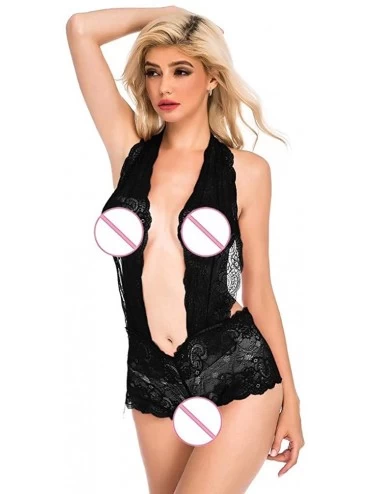 Accessories Sexy Lingerie-Women Mini Teddy Lace Halter Sleepwear Strap Chemise Deep V Babydoll - Black - C81940C8D58 $12.33