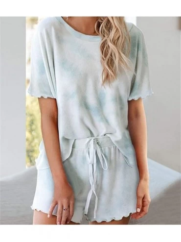 Sets Womens Tie Dye Printed Pajamas Set Long Sleeve Sleepwear Tops with Shorts PJ Set Loungewear Nightwear B ss blue - CR1987...