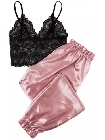 Sets Womens Pajamas Set Soft Sleepwear Lace Cami Top and Capris Pants Sexy Pjs Set Loungewear - Black - CH194TQZ35O $29.78