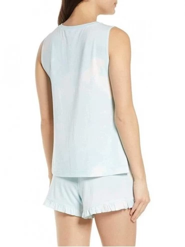 Sets Women's Long Sleeve Tie Dye Ruffle Shorts Pajamas Set Loungewear Nightwear Sleepwear - Sleeveless Blue - CB1989YZEIN $18.97
