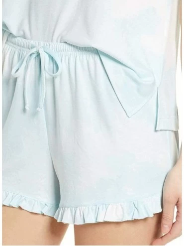 Sets Women's Long Sleeve Tie Dye Ruffle Shorts Pajamas Set Loungewear Nightwear Sleepwear - Sleeveless Blue - CB1989YZEIN $18.97