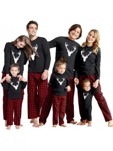 Sets Matching Family Pajamas Sets Christmas PJ's with Deer Long Sleeve Tee and Plaid Pants Loungewear - Black - C818WUNAI3K $...