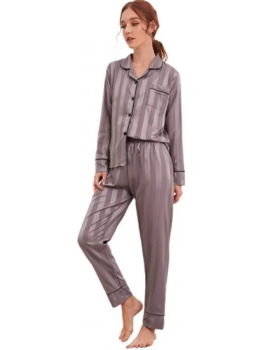 Sets Women's Pajama Set Sleepwear Long Sleeve Button Down Nightwear with Long Pants - Mauve - CT198MUKKNL $41.01