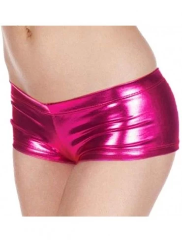 Panties Ladies Sexy Lingerie Night Games Glossy Leather Shorts Underwear - Hot Pink - CC189O4KA6T $18.70