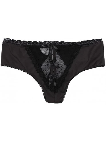 Robes Women Sexy Lingerie Lace G-String Bow Briefs Underwear Panties T String Thongs Knick - Black - C6194N7NRZD $11.36