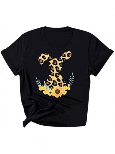Baby Dolls & Chemises Women's Letter Print T Shirt Funny Short Sleeve Tops Easter Shirts - Black - C1196RLEXGK $36.32