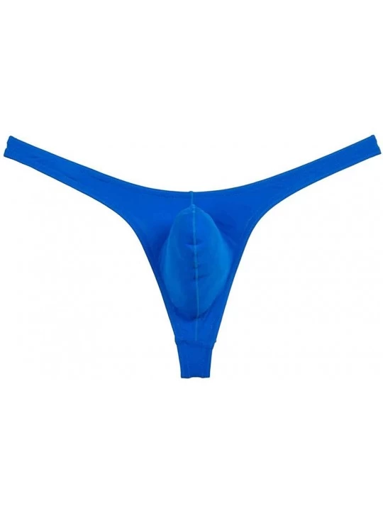 G-Strings & Thongs Men's Solid Thong Spandex Bikini T-Back - Blue - CW19454KYQG $9.75