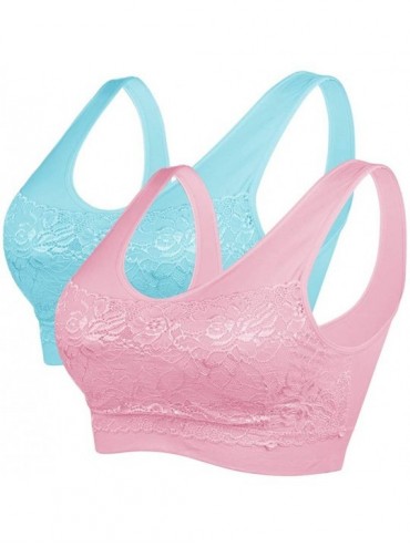 Bras Sports Bra Seamless Lace Coverage Comfortable Daily Bralette with Removable Pads - Pink 1- Blue 1 - C718RYOYG0M $49.23