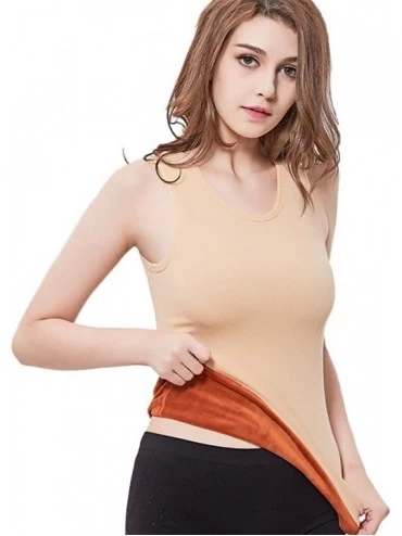 Thermal Underwear Womens Cotton Thermal Fleece Lined Underwear Tops Cami Tank Top Vest - Khaki - CE189GUE6XO $16.64