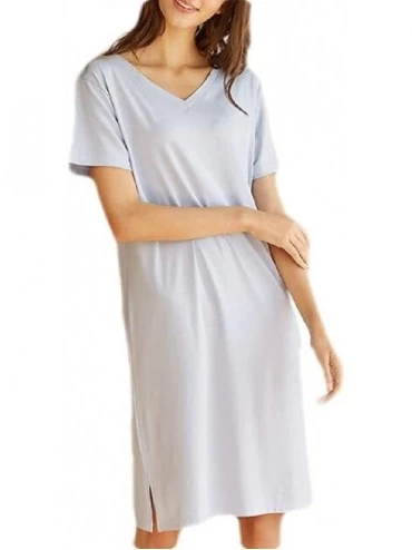 Nightgowns & Sleepshirts Womens T-Shirt Nightwear Short Sleeve V Neck Knitted Nightgown Night Dress - 2 - C619DSSUTCW $27.36