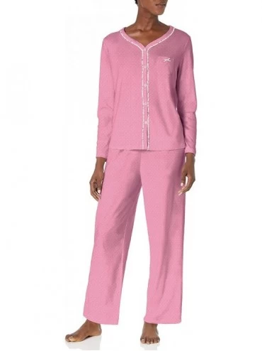 Sets Women's Pajamas Long Sleeve Cardigan and Bottom Pj Set - Pin Dot Mauve - C318UWGR0ZA $49.41
