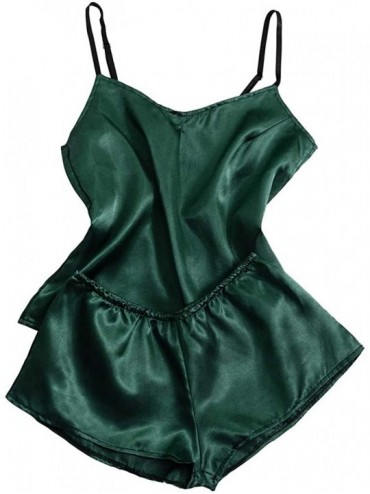 Thermal Underwear Satin Silk Pajamas Bow Nightdress Lingerie Women Underwear Sleepwear - Green - CF197D8XGXE $24.12