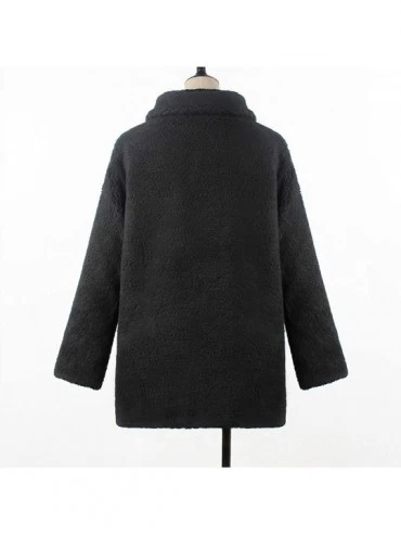 Baby Dolls & Chemises Womens Coat Jacket Warm Faux Fur Solid Lapel Pocket Zipper Coat Cardigan Top - Black - CG18Z0EYW7W $28.87