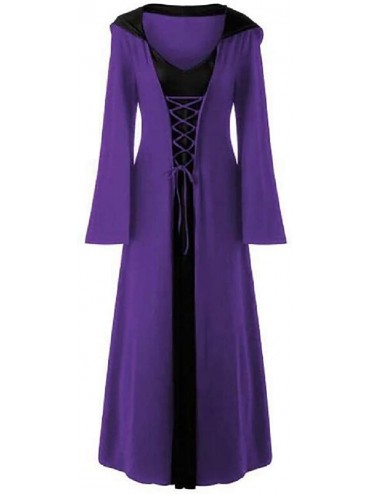 Robes Womens Long Sleeve Halloween Stitching Hooded Robe Lace Up Fall-Winter Party Maxi Dress - 2 - CQ19827XN2H $65.89