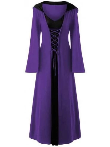 Robes Womens Long Sleeve Halloween Stitching Hooded Robe Lace Up Fall-Winter Party Maxi Dress - 2 - CQ19827XN2H $56.80