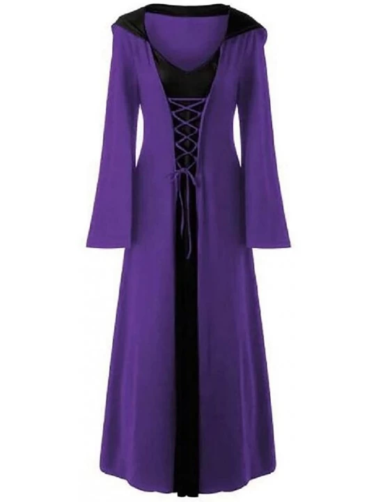 Robes Womens Long Sleeve Halloween Stitching Hooded Robe Lace Up Fall-Winter Party Maxi Dress - 2 - CQ19827XN2H $30.29