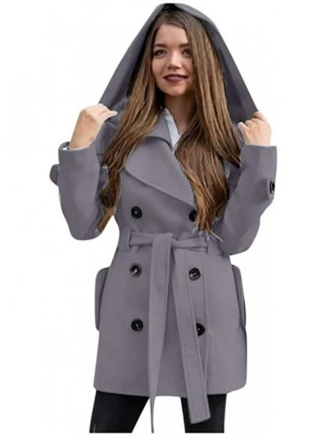 Baby Dolls & Chemises Women's Coat Outwear Winter Trench Coat Long Sleeve Hairy Button Hooded Outerwear with Pockets - Gray -...