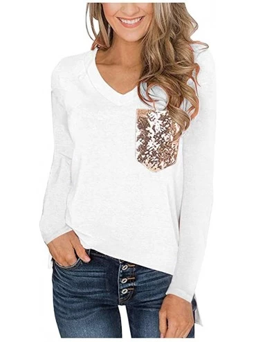Baby Dolls & Chemises Sequin Pocket Tops for Women-Long Sleeve Crew Neck Blouse-Casual Loose Fit Thin Jersey Basic T Shirt - ...