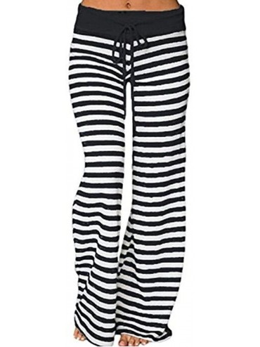 Bottoms Women's Stretch Comfy High Waisted Drawstring Lounge Loose Wide Leg Yoga Pants - Black Stripe - CJ18NYDADXI $36.04