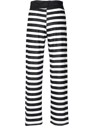 Bottoms Women's Stretch Comfy High Waisted Drawstring Lounge Loose Wide Leg Yoga Pants - Black Stripe - CJ18NYDADXI $21.98