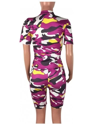 Sets Camo Outfits for Women 2 Piece Short Sleeve Zip Shirts Makes Nightwear Sleepwear Loungewear Set - Pink - CF19CATY2LG $26.42