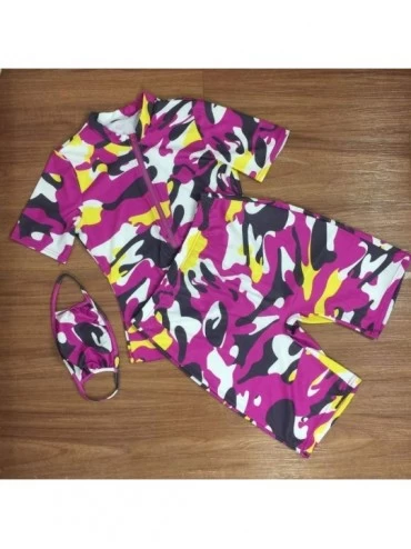 Sets Camo Outfits for Women 2 Piece Short Sleeve Zip Shirts Makes Nightwear Sleepwear Loungewear Set - Pink - CF19CATY2LG $26.42