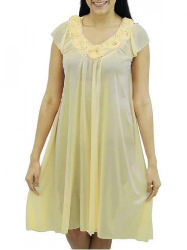 Nightgowns & Sleepshirts Womens' Silky Looking Nightgown with Roses Style 31N - Cream - C612D7GEV55 $21.50