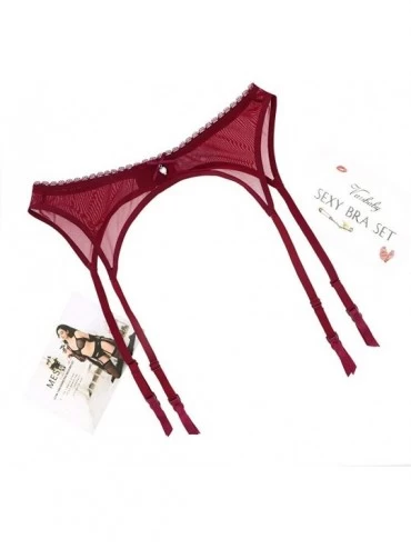 Garters & Garter Belts Sexy Transaprent Underwear Yarn Bow Garters and Thigh High Stockings - Wine Red - CA19428DXSR $18.52