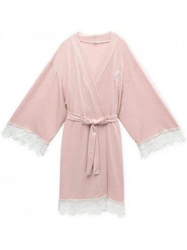 Robes Women's Luxurious Soft Silky Bridesmaid Personalized Kimono Robe - Jersey Knit Blush Pink - C8198MWT24Z $57.90