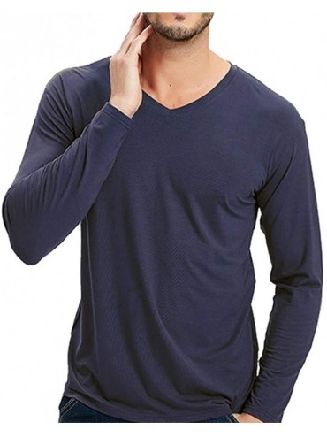 Undershirts Mens Modal Mix Bamboo Fiber V Neck Long Sleeve T-Shirt Undershirt Sleepwear Top Nightwear - Blue - CP18KS02K2C $3...