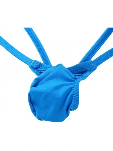 G-Strings & Thongs Mens Low Rise Jockstrap G-String Thongs Bulge Pouch Bikini Briefs Sexy T-Back Underwear - Blue - CM19CAHCI...