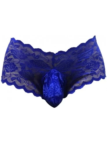 Boxer Briefs Men's Sissy Silky Lace Bikini Briefs Underwear Lace Enhance Pouch Panties - Blue - CA18IZ46TC2 $6.62