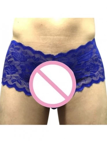 Boxer Briefs Men's Sissy Silky Lace Bikini Briefs Underwear Lace Enhance Pouch Panties - Blue - CA18IZ46TC2 $6.62