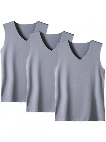 Thermal Underwear Men's V Neck Undershirt Tank Top 3 Pack Soft Warm Sleeveless Thin Thermal Vest - 3grey - C718LCXQUCZ $44.79