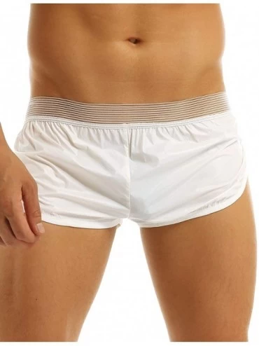 Boxers Men's Lightweight Faux Leather Boxer Briefs Swim Trunks Beach Shorts for Swimming Running Beach Pool - White - CO18E7N...