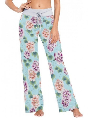 Bottoms Oriental Chinese Japanese Asian Style Peony Women's Pajama Pants Lounge Sleep Wear - Multi - CQ19DC0S9CK $50.85