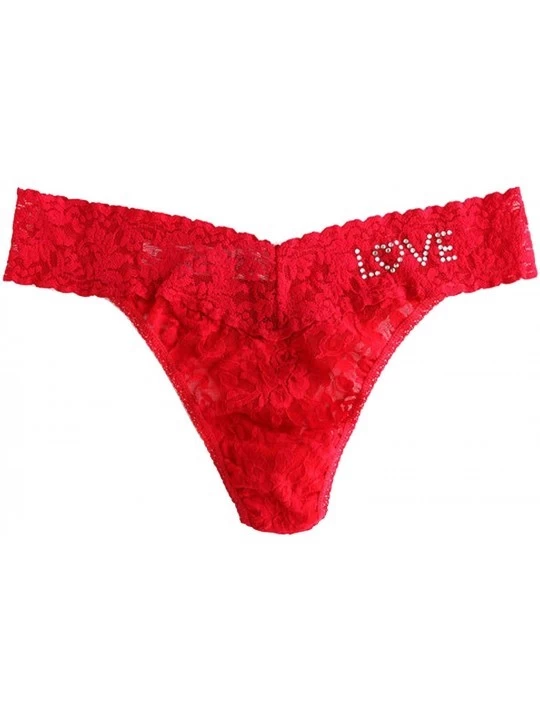 Panties Women's Signature Lace Original Rise Love Thong - Red - CB18I9LMI99 $38.16