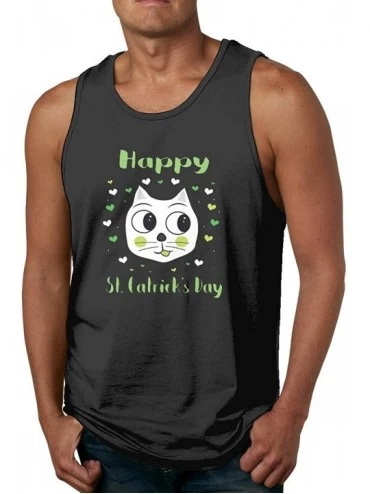 Undershirts Happy St. Catricks Day Cat Casual Summer Tank Tops for Men Cotton Funny Beach T Shirts - Black - C619DEQLKXA $42.44