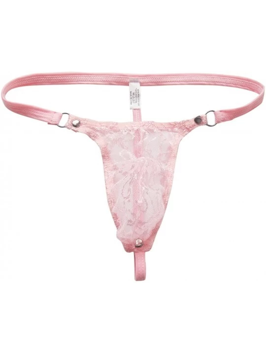 G-Strings & Thongs Men's Mesh Sissy Lace Bikini Briefs Open Butt T-Back Tangas G-String Thongs Underwear - Pink - CJ190OE2N79...
