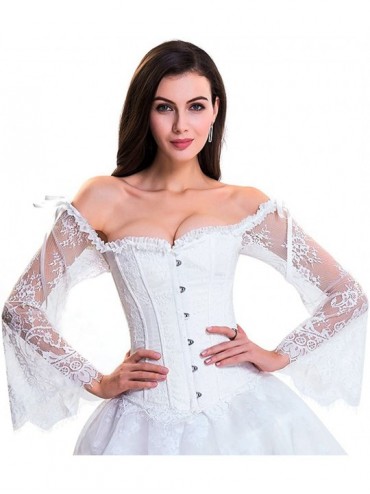 Bustiers & Corsets Women's Victorian Steampunk Overbust Corset Bustier Top with Off Shoulder Long Sleeves - White - CH18DKZ86...