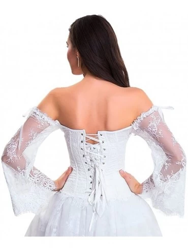 Bustiers & Corsets Women's Victorian Steampunk Overbust Corset Bustier Top with Off Shoulder Long Sleeves - White - CH18DKZ86...