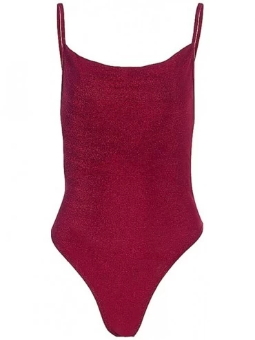 Shapewear Women's Glitter One Piece Tank Top Bodysuit Sleeveless Leotard Playsuit Clubwear - Red - CM1963IWYAQ $12.75