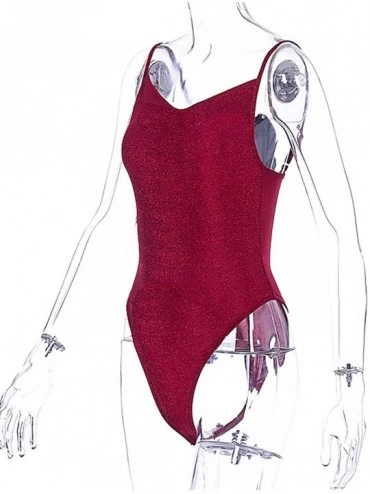Shapewear Women's Glitter One Piece Tank Top Bodysuit Sleeveless Leotard Playsuit Clubwear - Red - CM1963IWYAQ $12.75