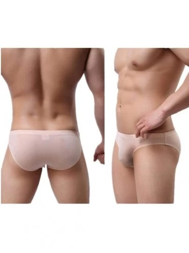 Briefs Sexy Men Briefs Ice Silk Underwear Solid Low Rise Bikini Underpants - Nude - CN18IGQZZS6 $12.16