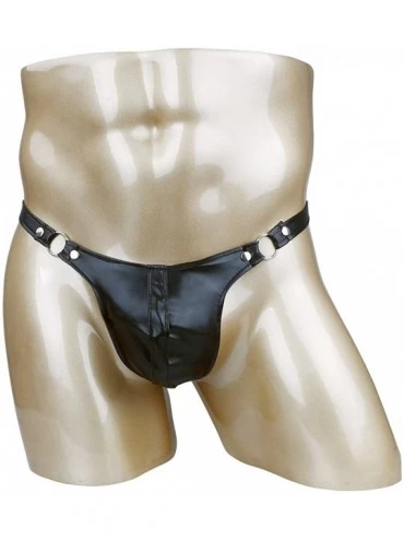 G-Strings & Thongs Sexy Wetlook Faux Leather Micro Buckled Bulge Pouch Hollow Out Open Back Jockstrap Bikini G-String Thongs ...